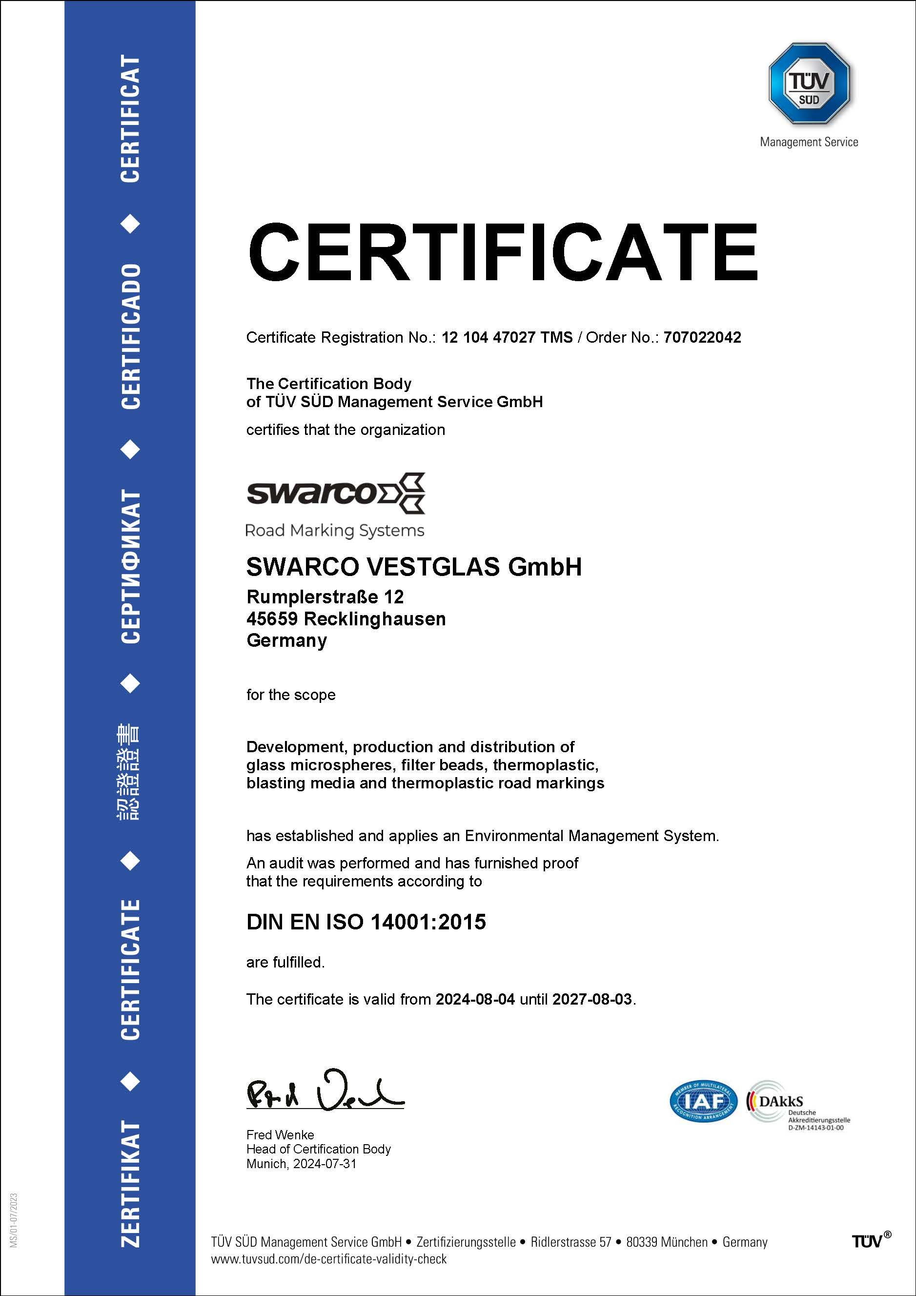 ISO 14001 Certificate