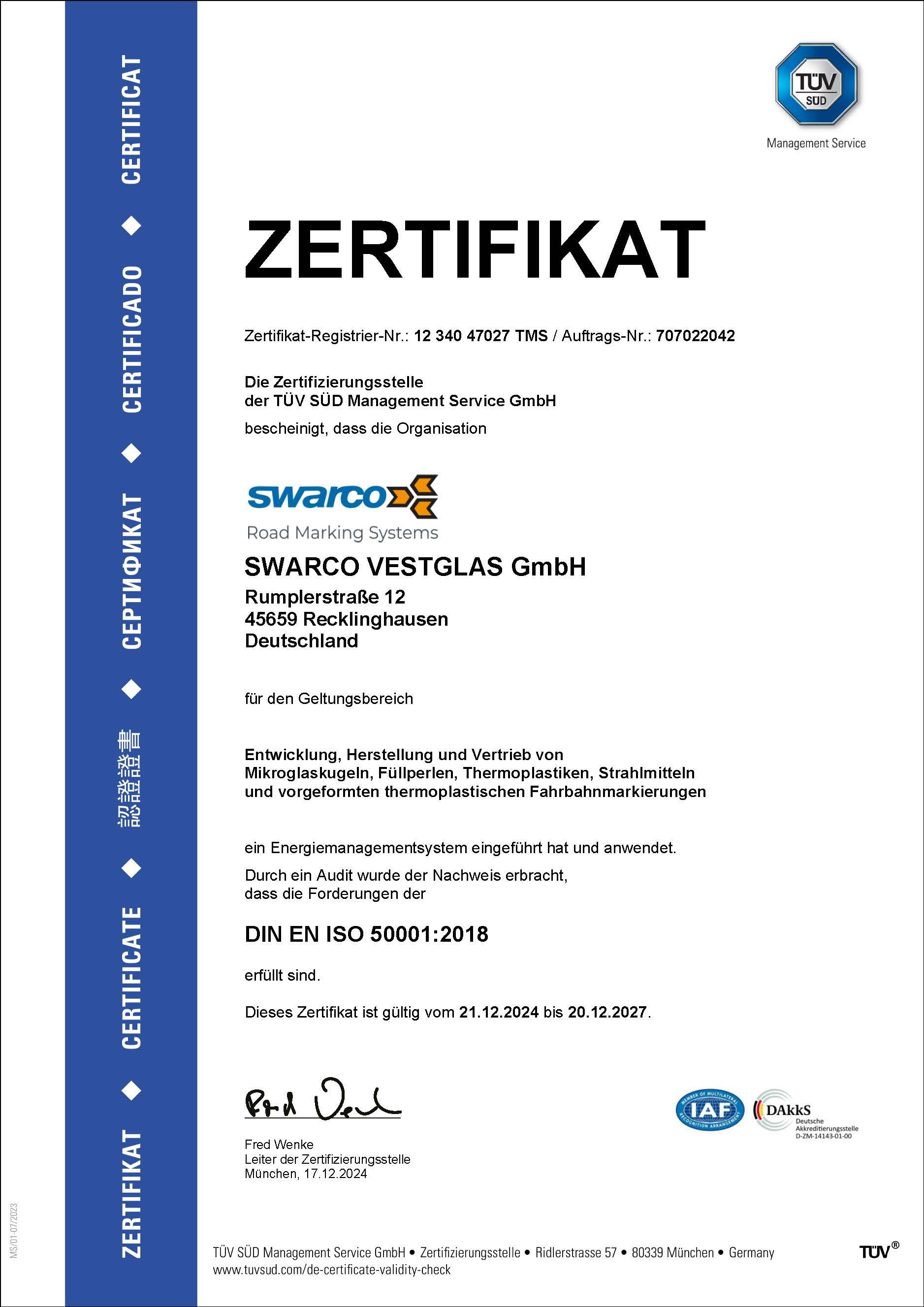 ISO 50001 Zertifikat