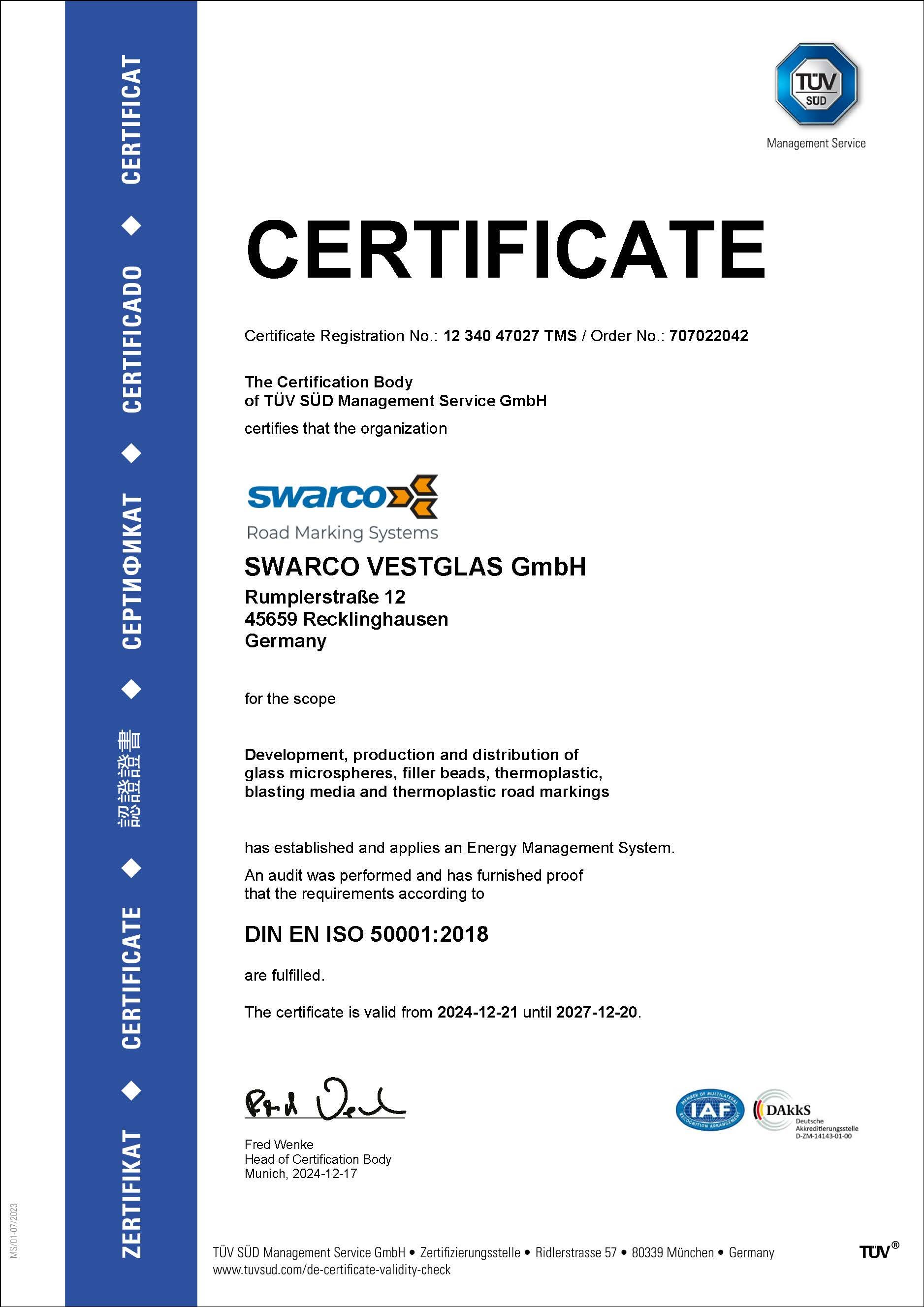 ISO 50001 Certificate