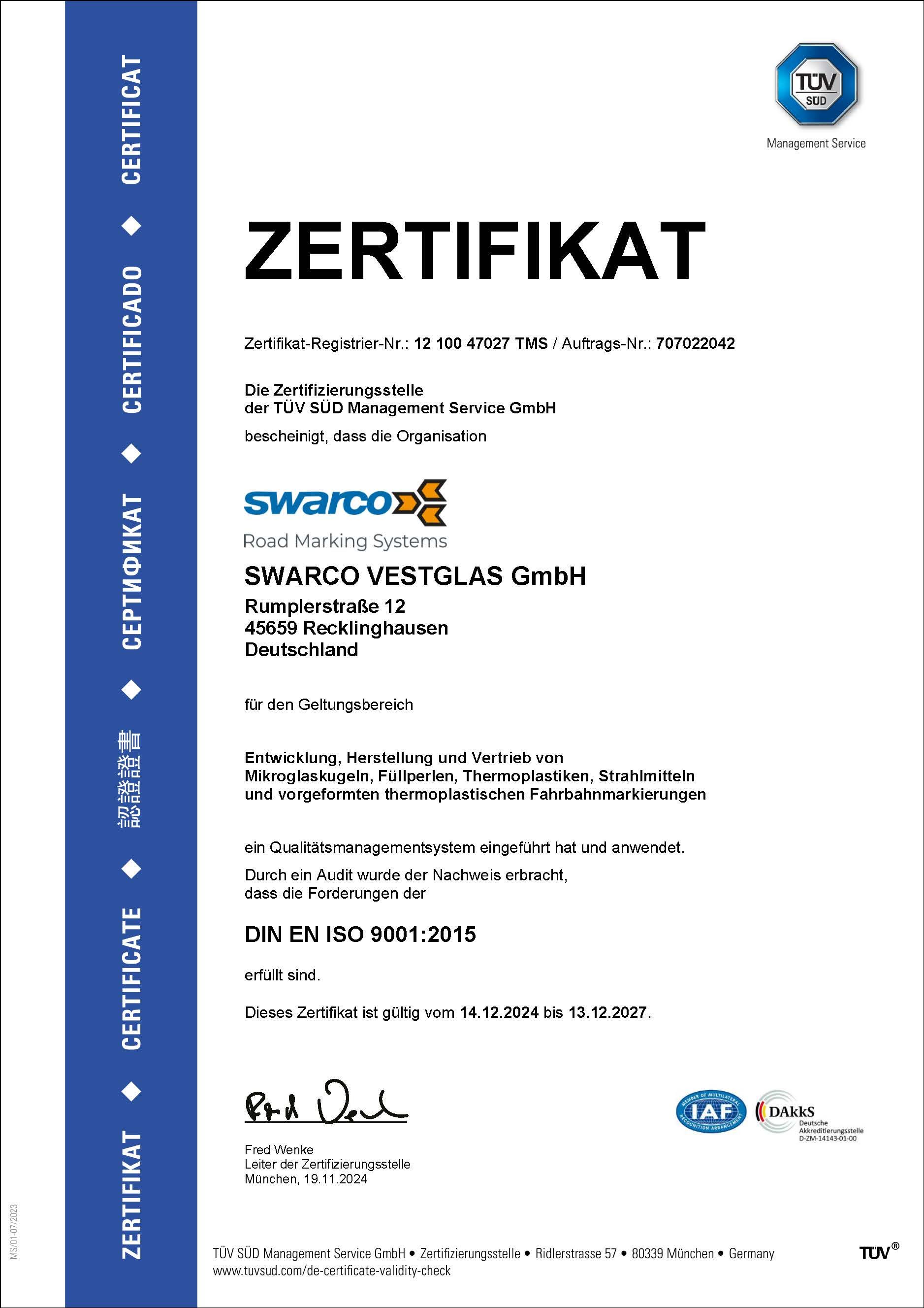 ISO 9001 Zertifikat