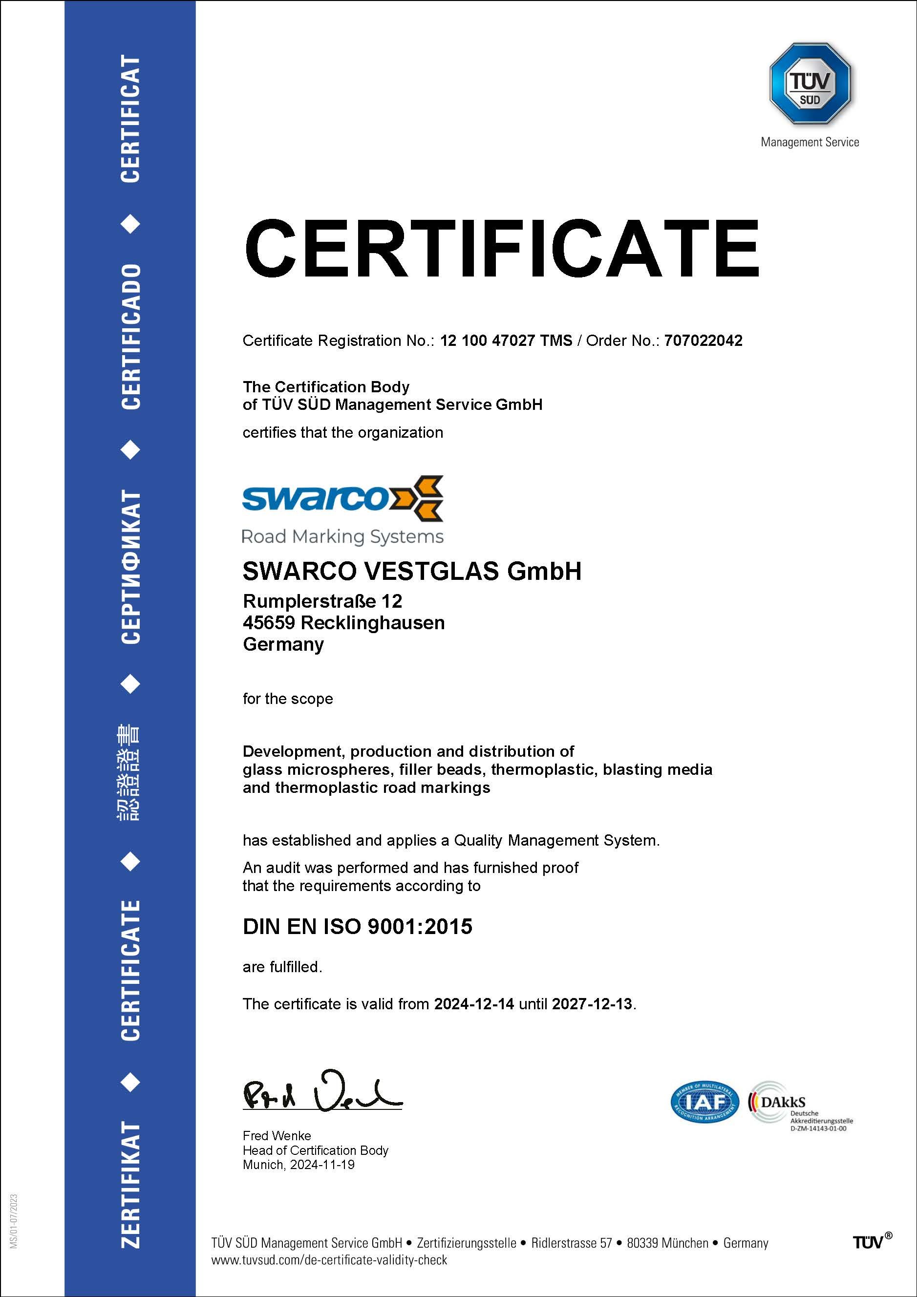 ISO 9001 Certificate