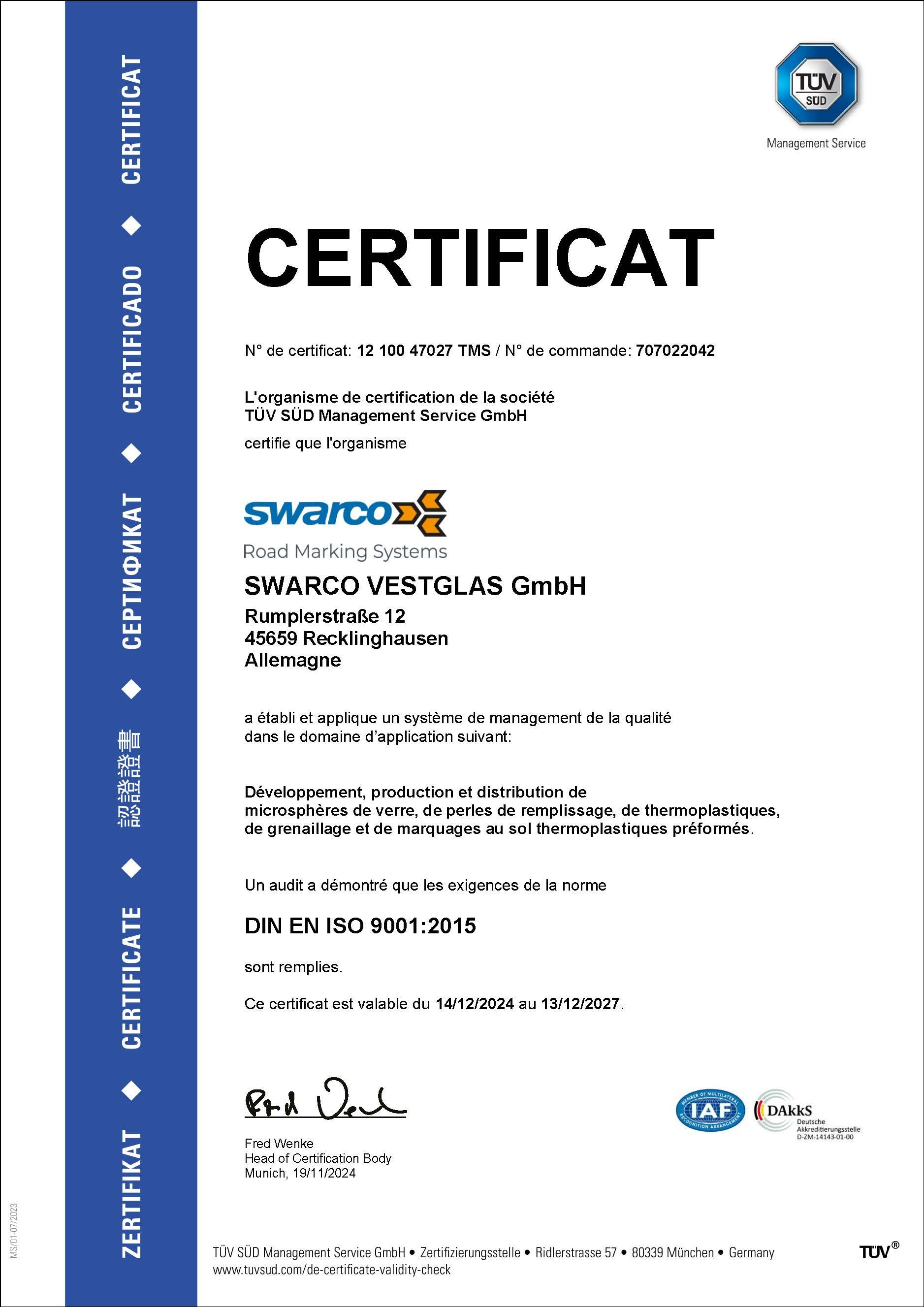 ISO 9001 Certificat