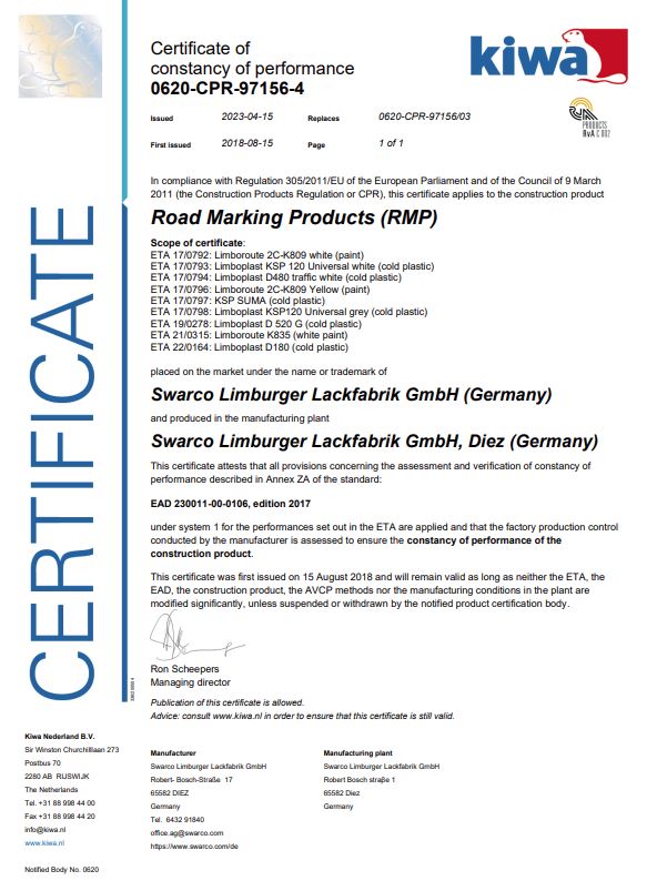 CE Certificaten Koudplast en verven